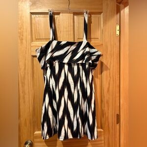 Banana Republic linen-blend abstract black and white pattern dress NWT